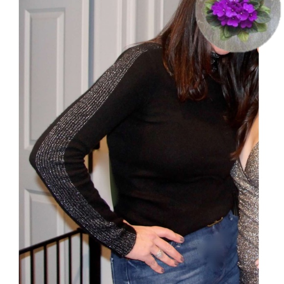 ATM black and Silver metalic cashmere turtleneck sweater size S/P - Picture 1 of 8